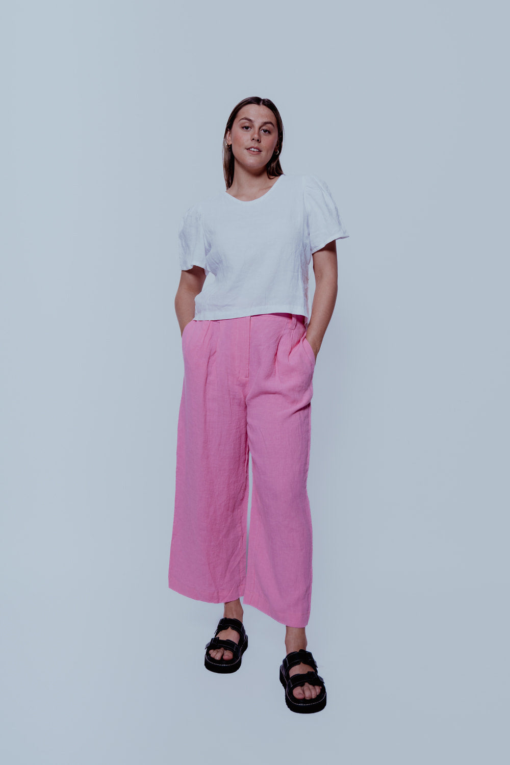 Wide leg linen pants, Pink Linen